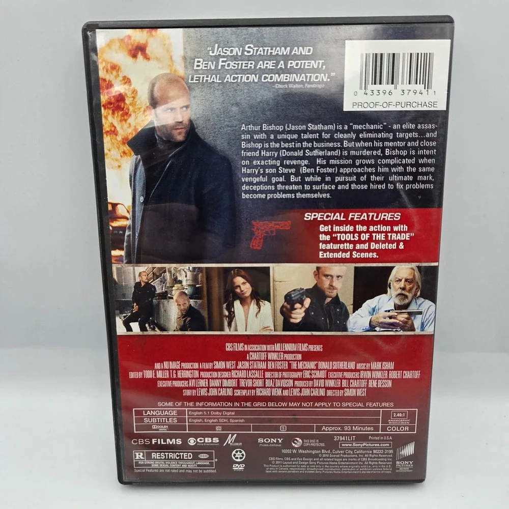 The Mechanic DVD Jason Statham Ben Foster Action Movie Widescreen 2011 Rated R